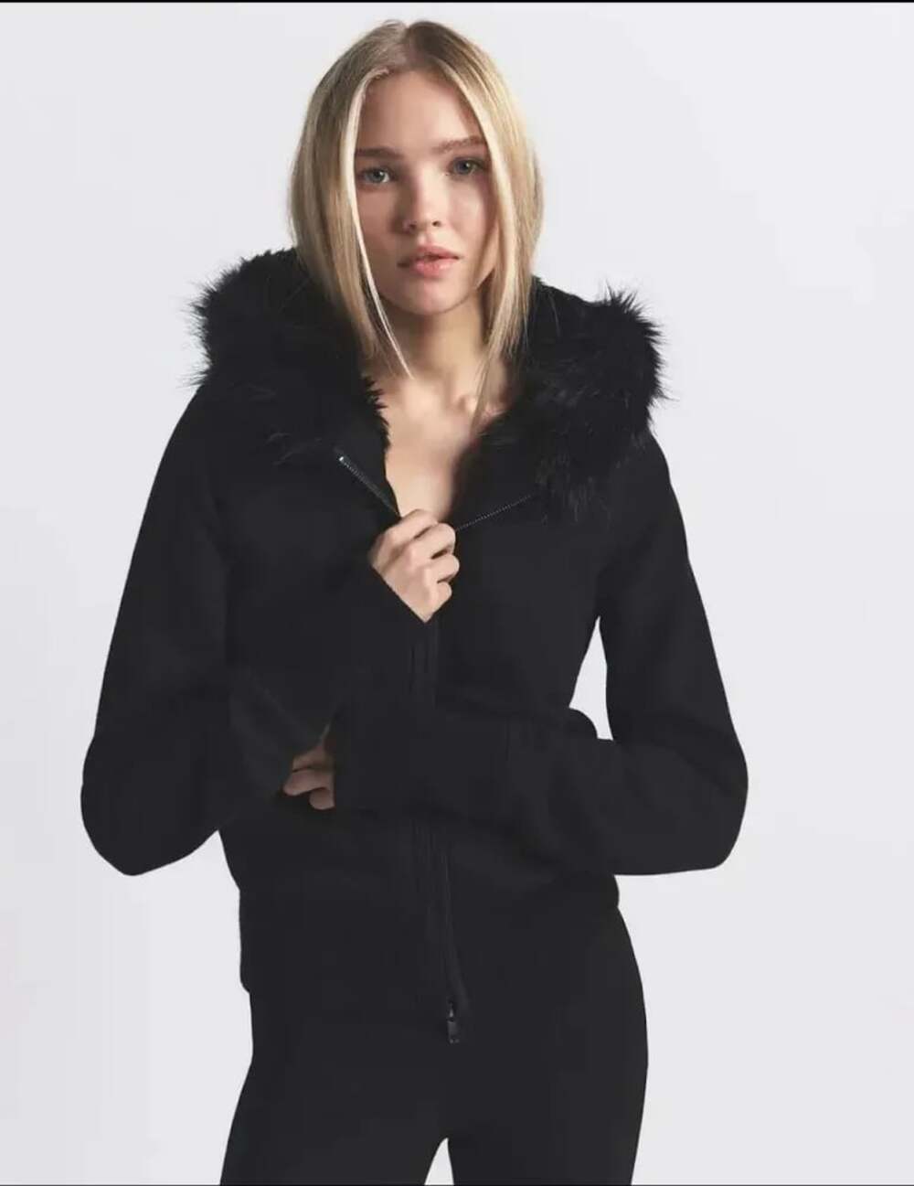 SKIMS Faux Fur Hooded Zip Up Sweatshirt - ONYX